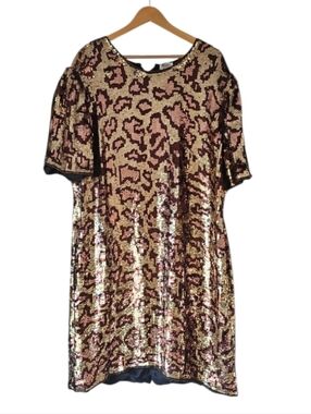 Vintage Silk Sequin Animal Print Dress 3X Leopard Midi Party Glam Statement
